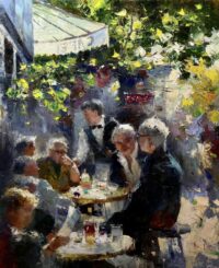 Cafe in Paris-Original oil by Aziz Sulaymanov - Unframed consignment