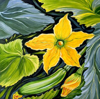Zucchinis and Blossoms -Acrylic - by Diane Trevett